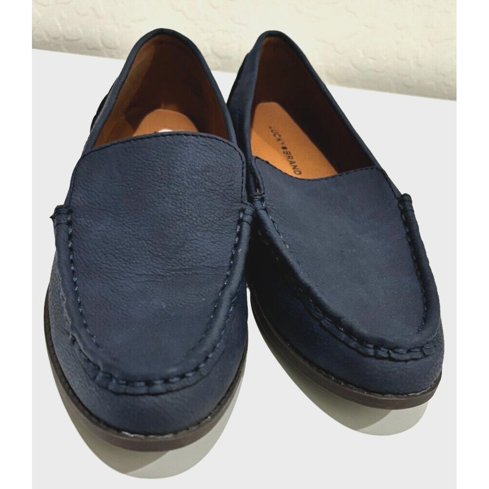 Lucky Brand Edrica Navy Blue Suede Loafers Women 6.5 Slip On Casual Flat Shoes